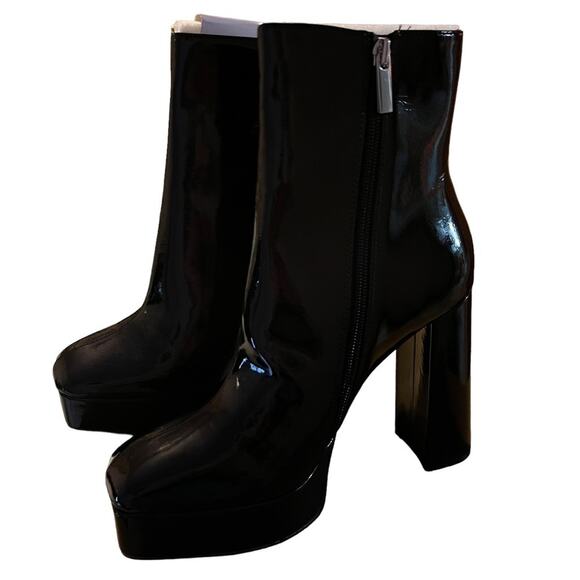 Steve Madden Black Patent Leather Platform Boots 9.5 "Luisina" Punk Goth Witchy - Picture 2 of 6